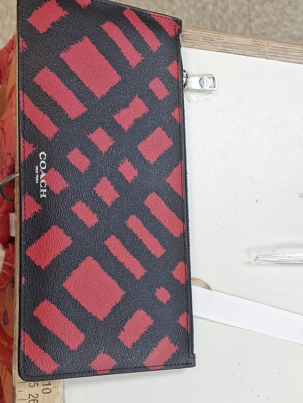 Coach Black and Red Geometric Zip Wallet